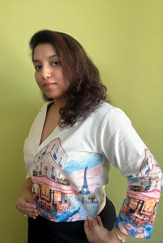 White Blazer Half Printed