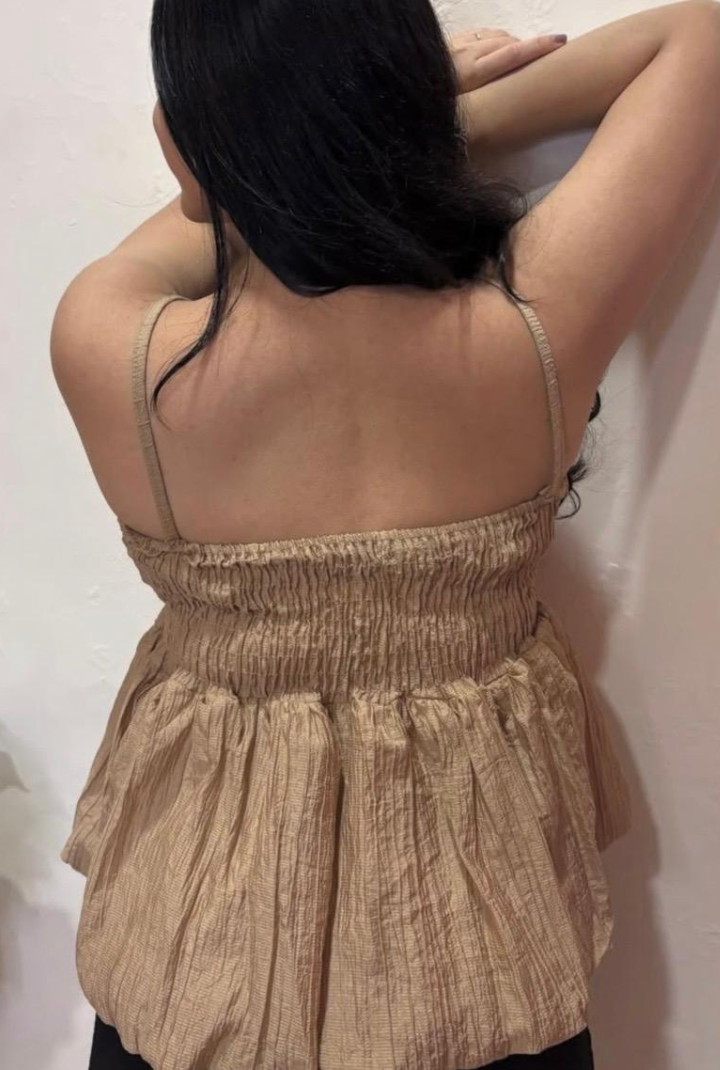 Beige Peplum Ruched Top