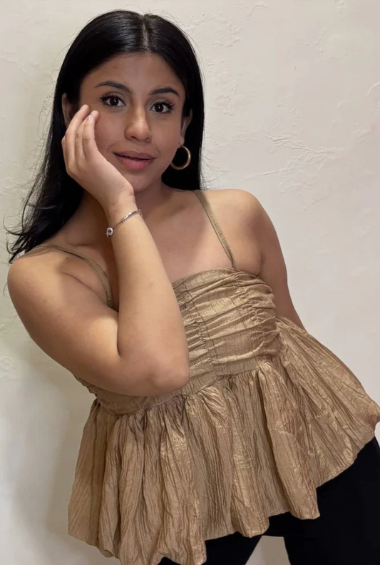 Beige Peplum Ruched Top