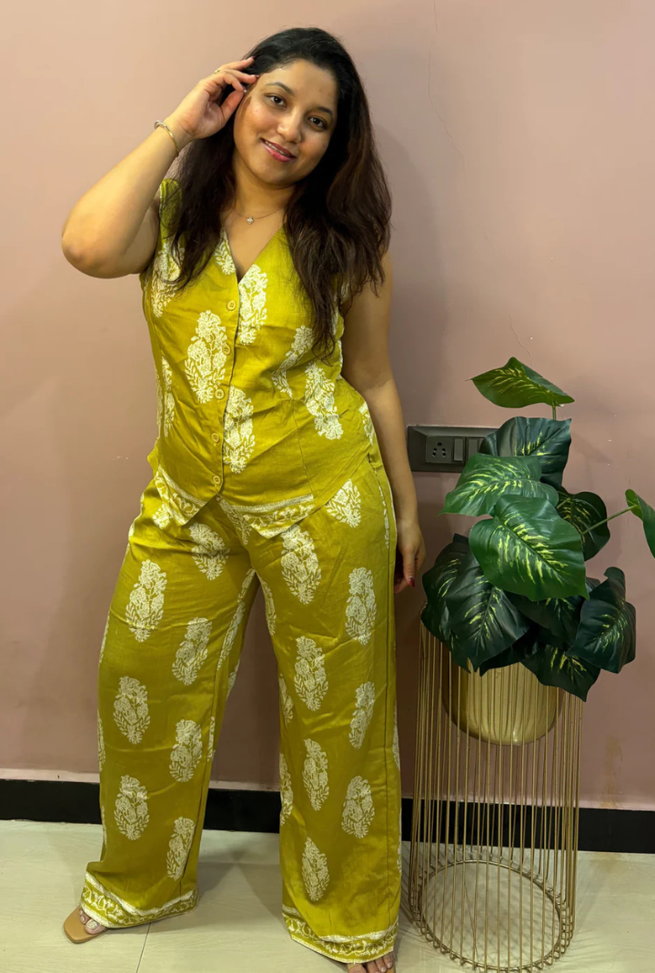 Mustard Olive Yellow Linen Cordset