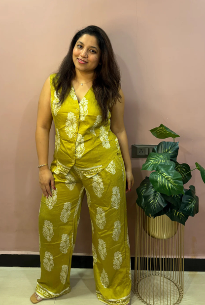 Mustard Olive Yellow Linen Cordset