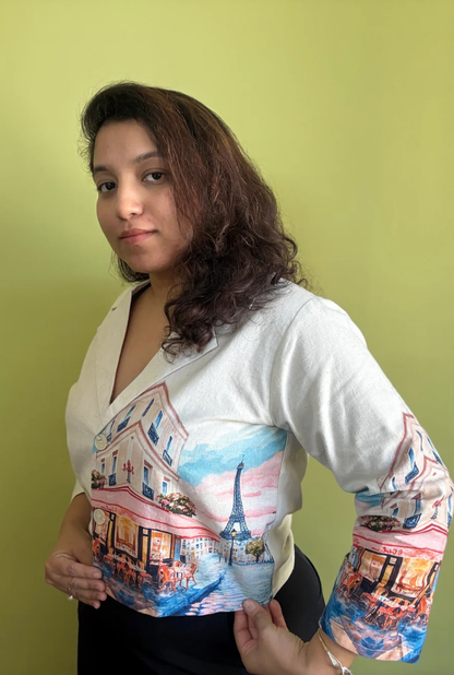 White Blazer Half Printed