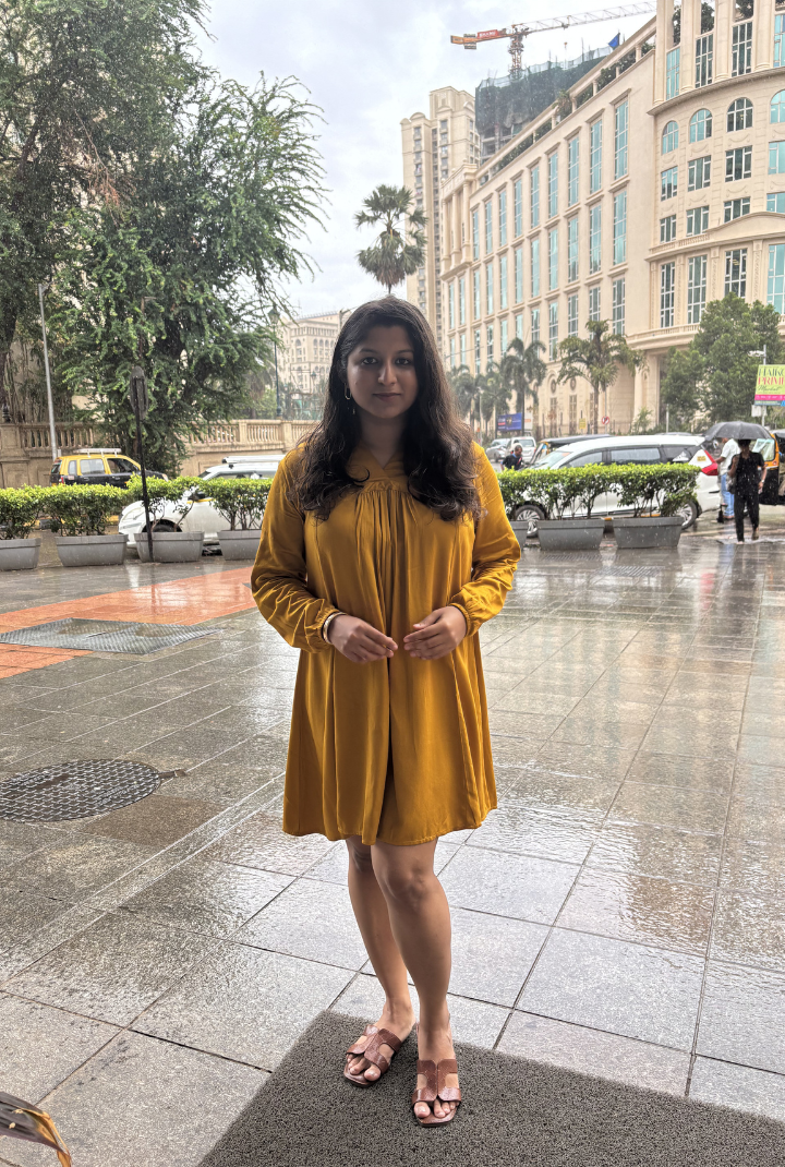 Mustard Yellow Gajji Silk Pleated Mini Dress for Women | Elegant Long Sleeve A-Line Dress
