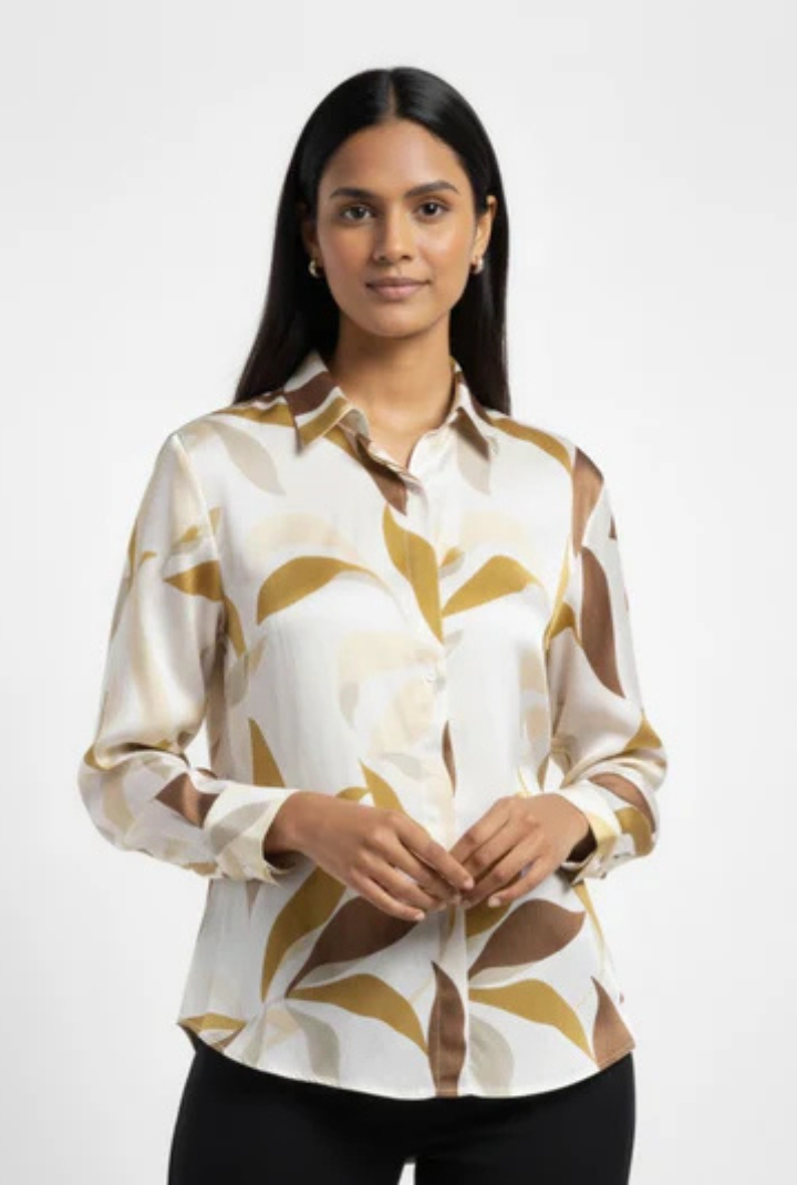 Satin White Green Shirt