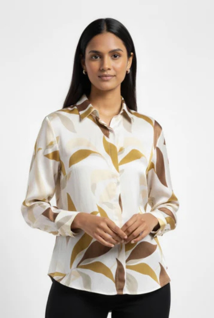 Satin White Green Shirt