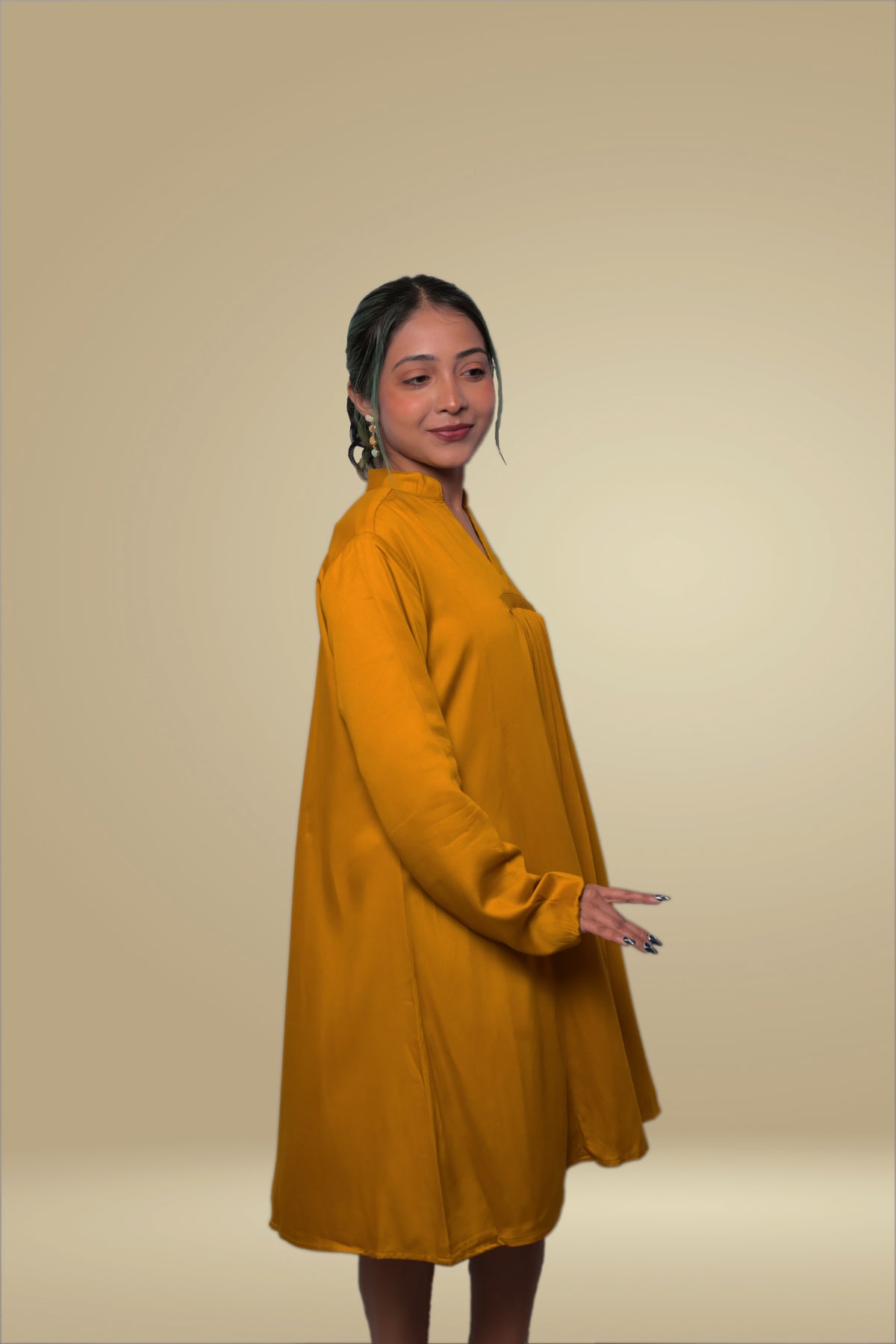 Yellow Gajji Silk Pleated Mini Dress