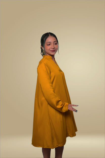Yellow Gajji Silk Pleated Mini Dress
