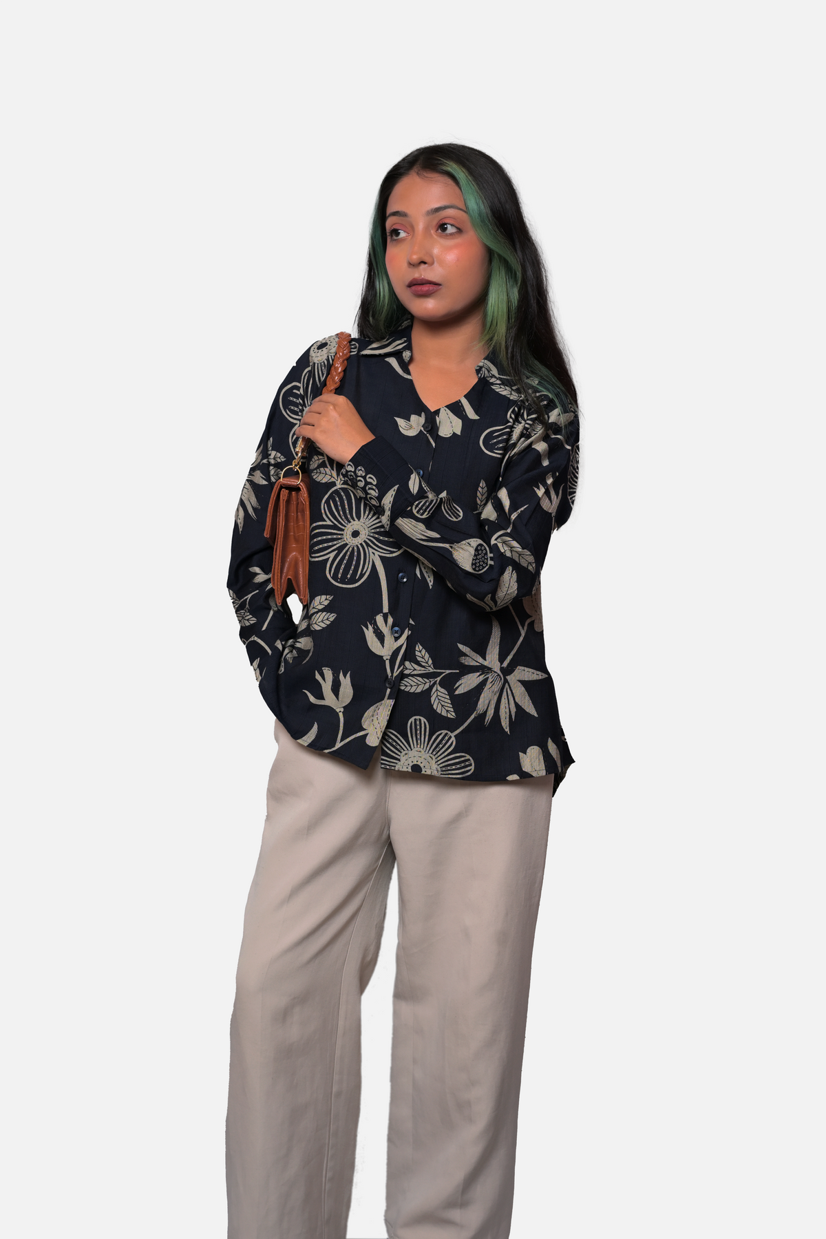 Navy Blue Floral Print Shirt