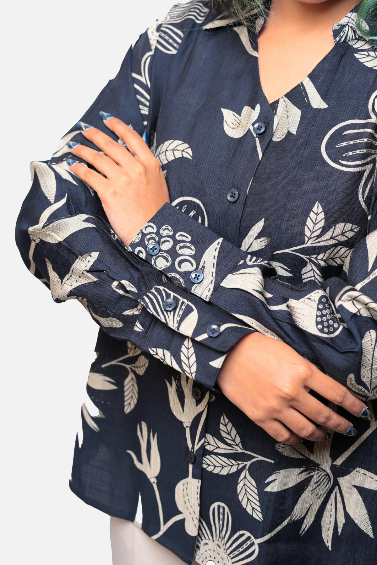 Navy Blue Floral Print Shirt