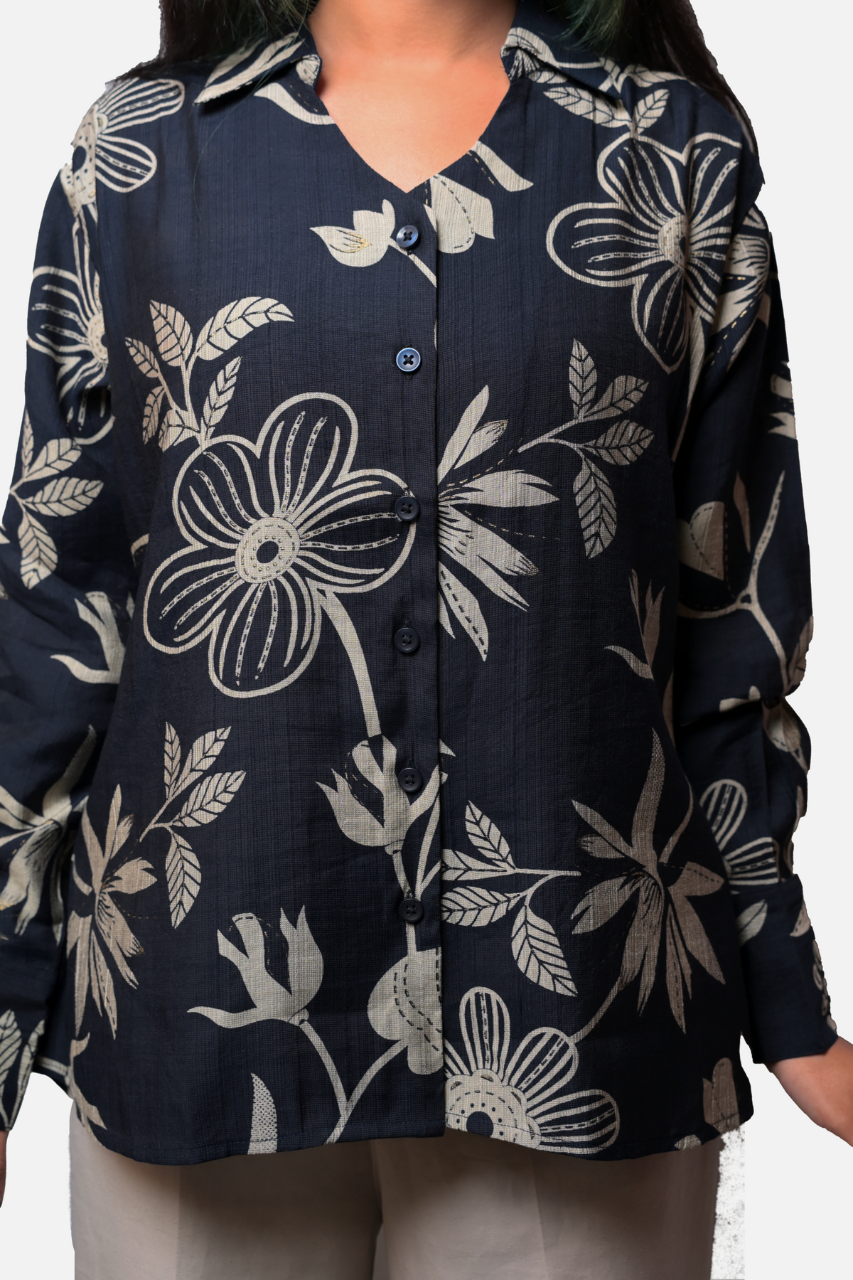 Navy Blue Floral Print Shirt