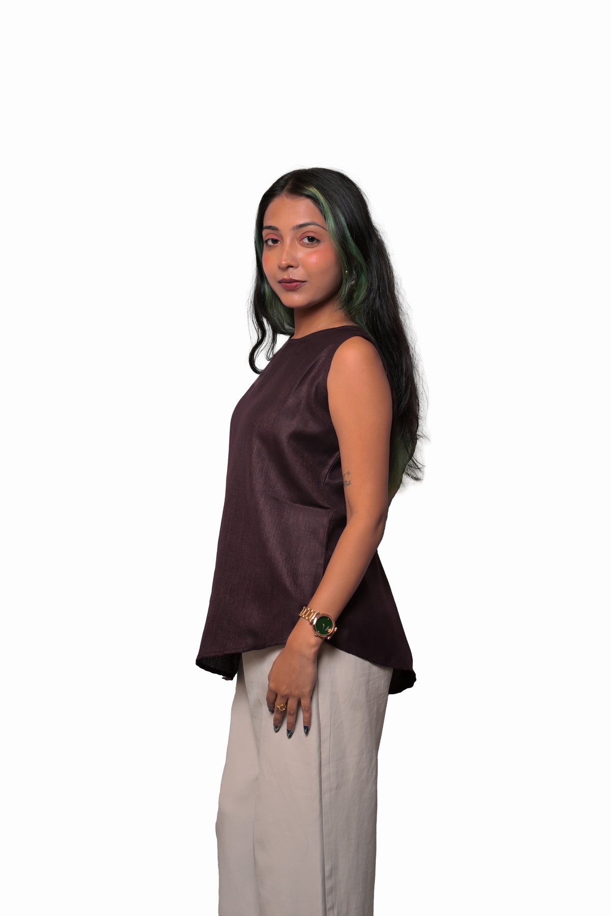 Wine Purple Linen Cotton Asymmetrical Top