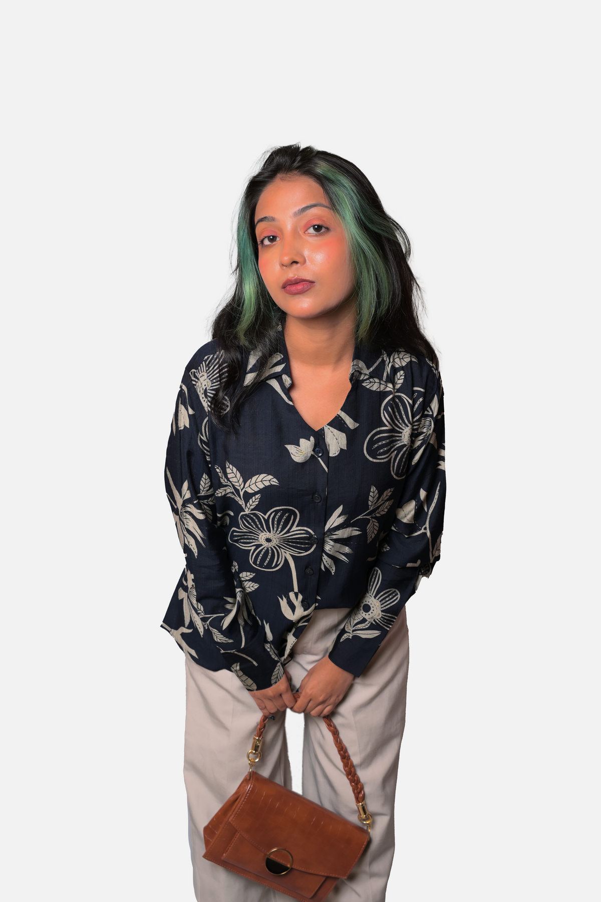 Navy Blue Floral Print Shirt