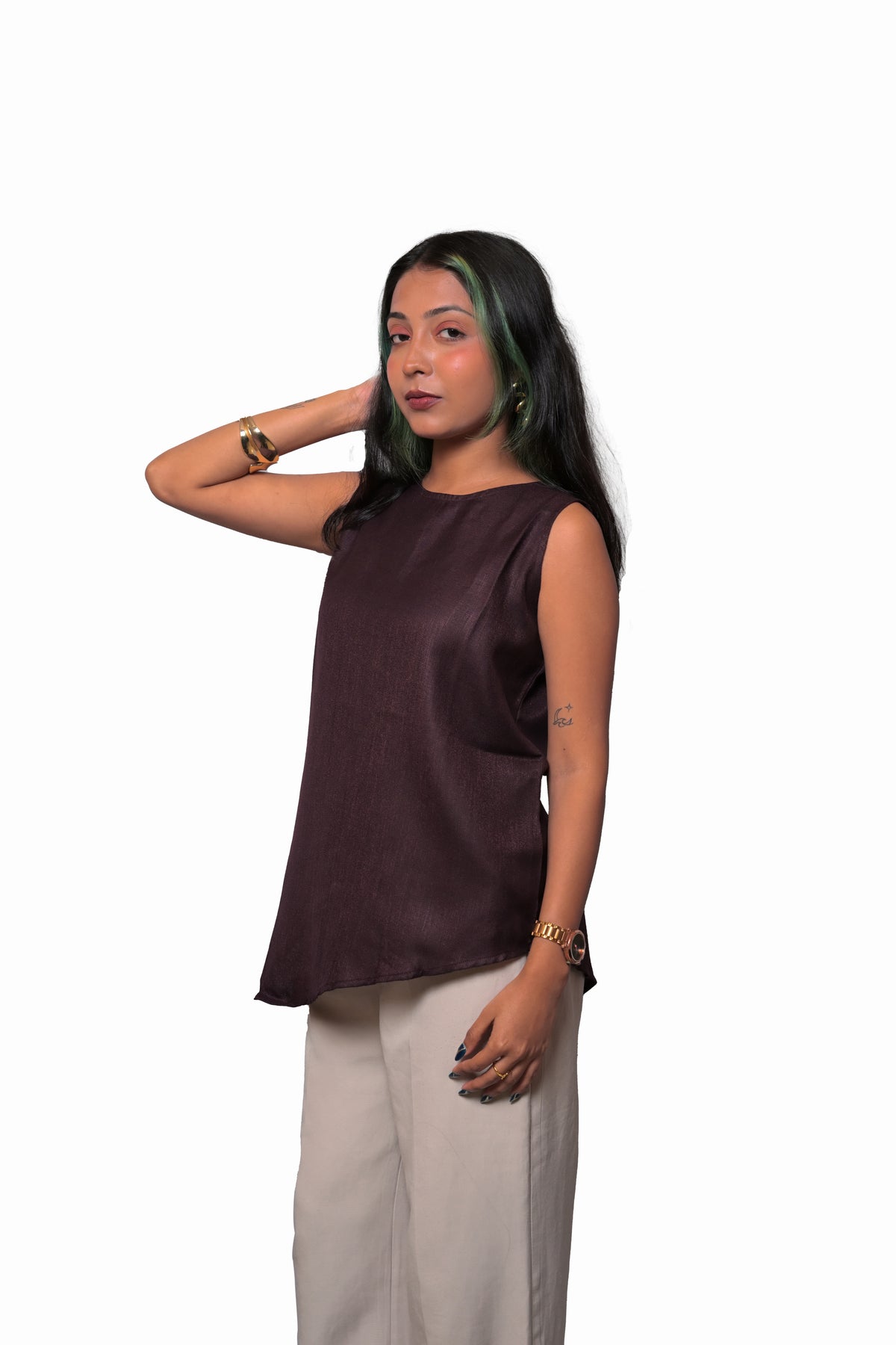 Wine Purple Linen Cotton Asymmetrical Top