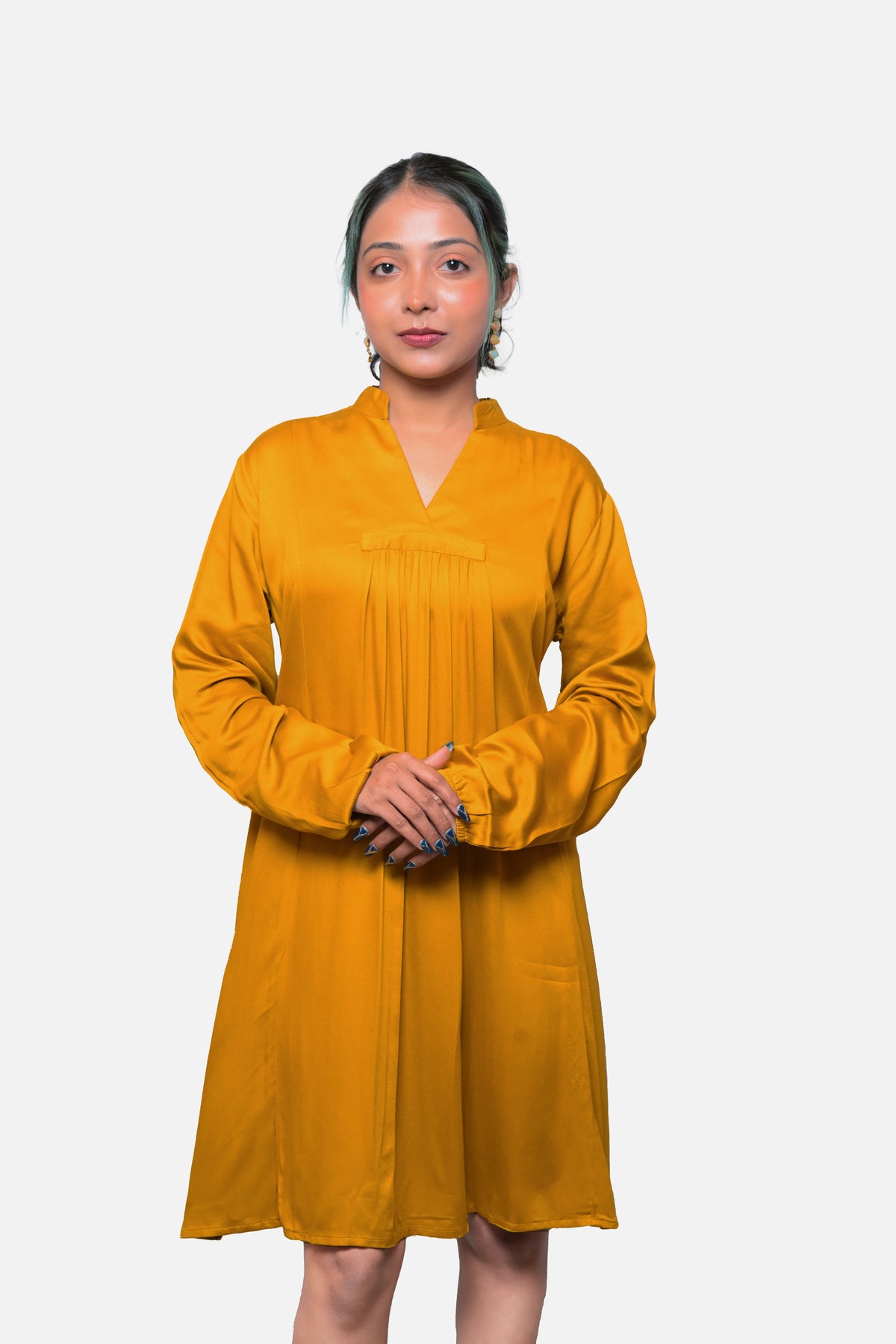 Yellow Gajji Silk Pleated Mini Dress