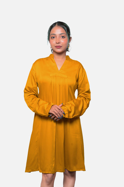 Yellow Gajji Silk Pleated Mini Dress
