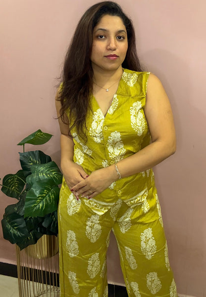 Mustard Olive Yellow Linen Cordset