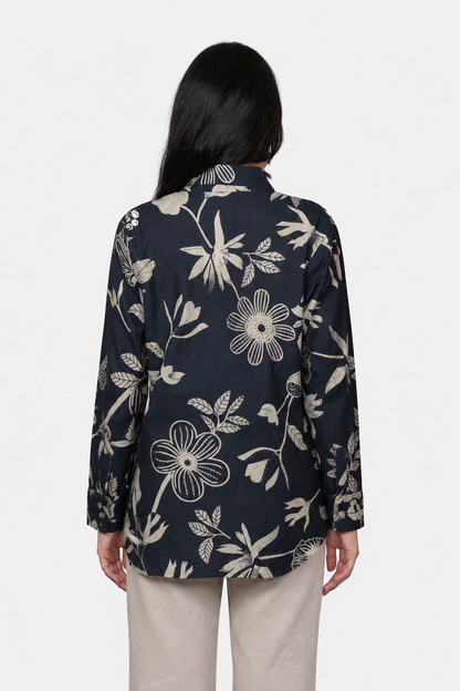 Navy Blue Floral Print Shirt