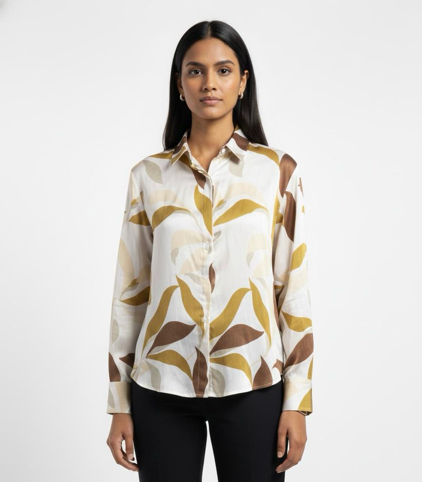 Satin White Green Shirt