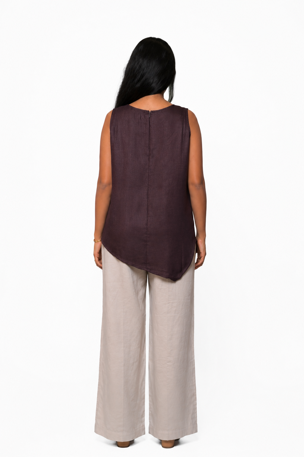 Wine Purple Linen Cotton Asymmetrical Top