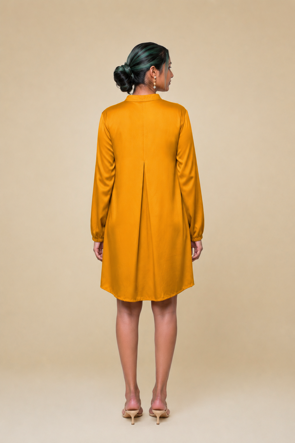 Yellow Gajji Silk Pleated Mini Dress