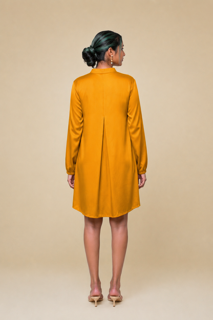 Yellow Gajji Silk Pleated Mini Dress