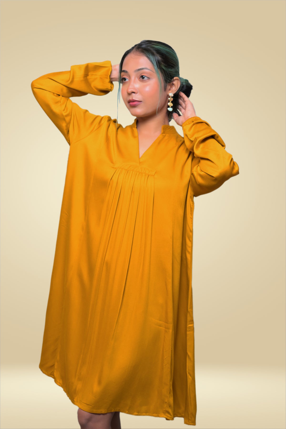 Yellow Gajji Silk Pleated Mini Dress