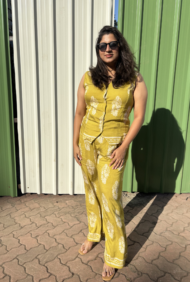Mustard Olive Yellow Linen Cordset
