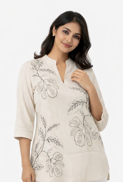 Floral Print Straight Off White Kurti