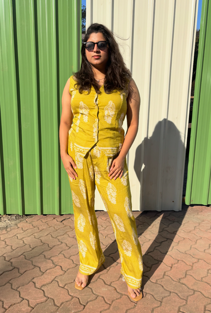 Mustard Olive Yellow Linen Cordset