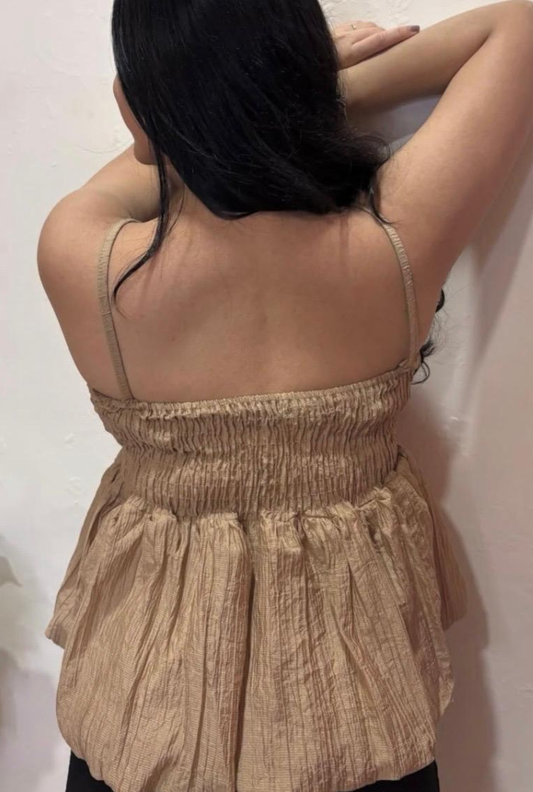 Beige Peplum Ruched Top