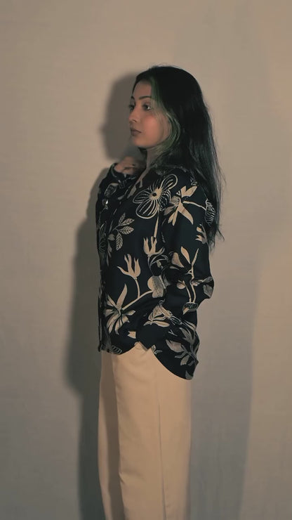 Navy Blue Floral Print Shirt
